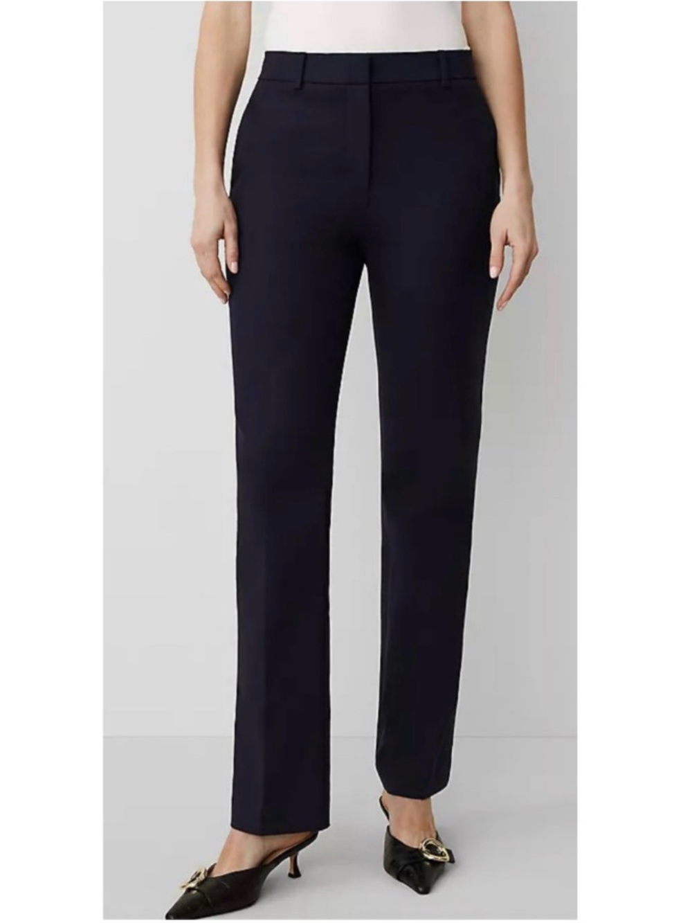 Ann Taylor Devin Crepe Mid-Rise Straight Trouser Anke Pant Career Navy 12